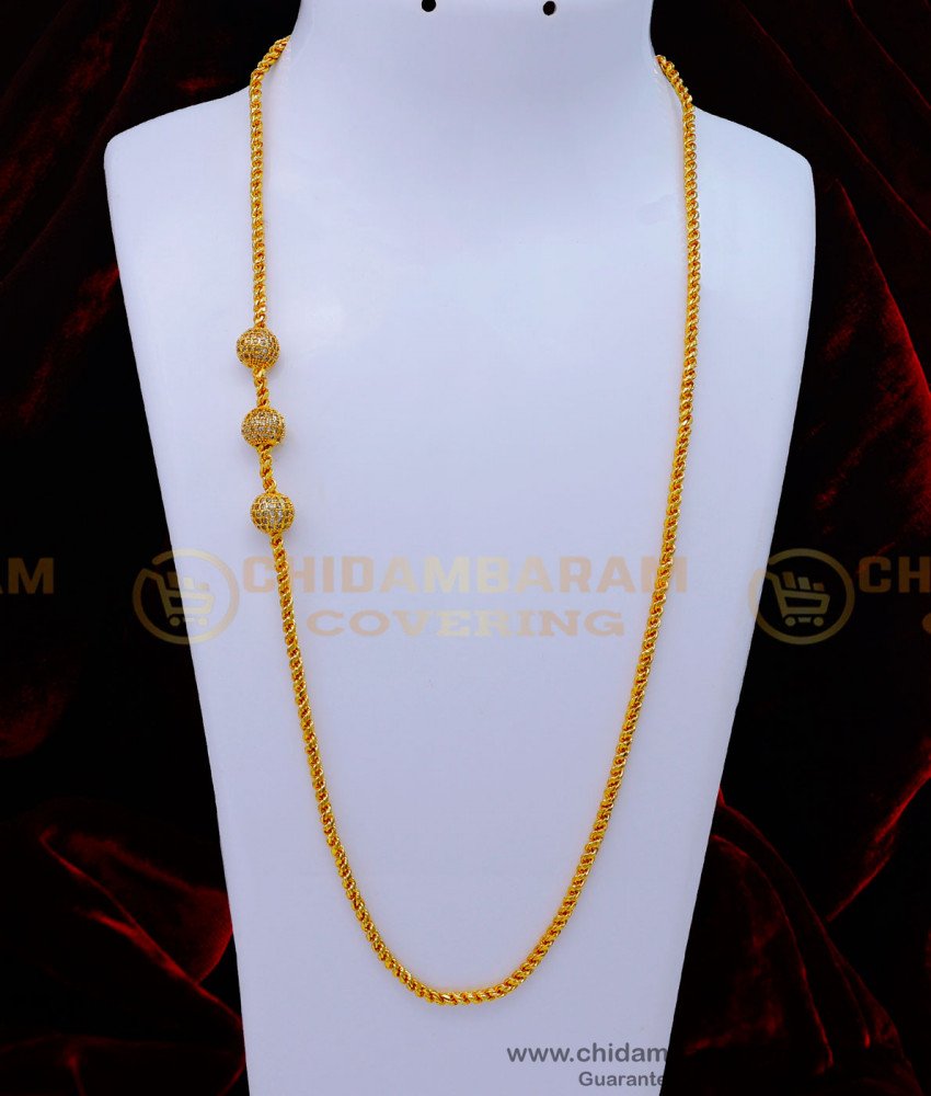 MCHN466 - 1 Gram Gold Plated Ball Mugappu Thali Chain Designs