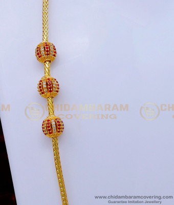 MCHN467 - Trendy White and Ruby Stone Ball Mugappu Chain Designs