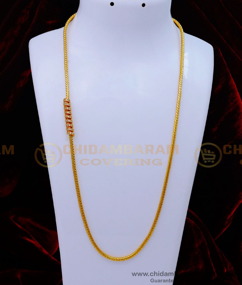 MCHN471 - One Gram Gold Guarantee White Stone Mugappu Chain Designs 