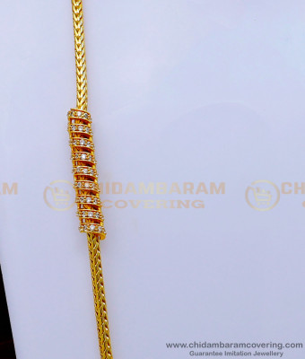 MCHN471 - One Gram Gold Guarantee White Stone Mugappu Chain Designs 