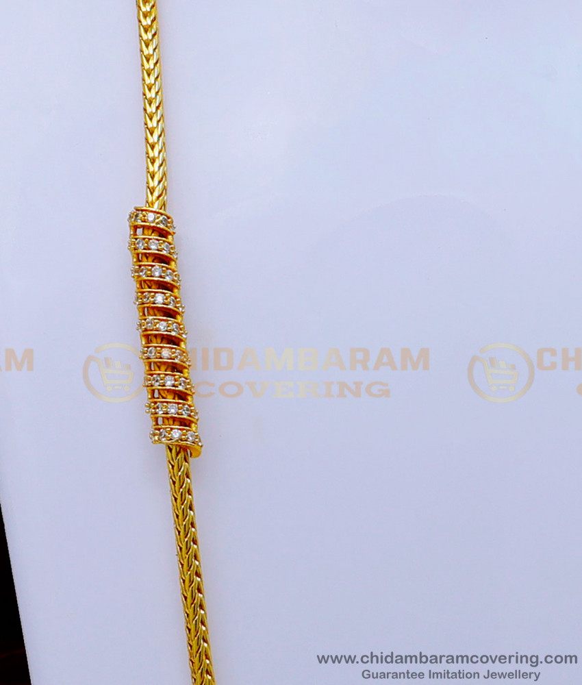MCHN471 - One Gram Gold Guarantee White Stone Mugappu Chain Designs 