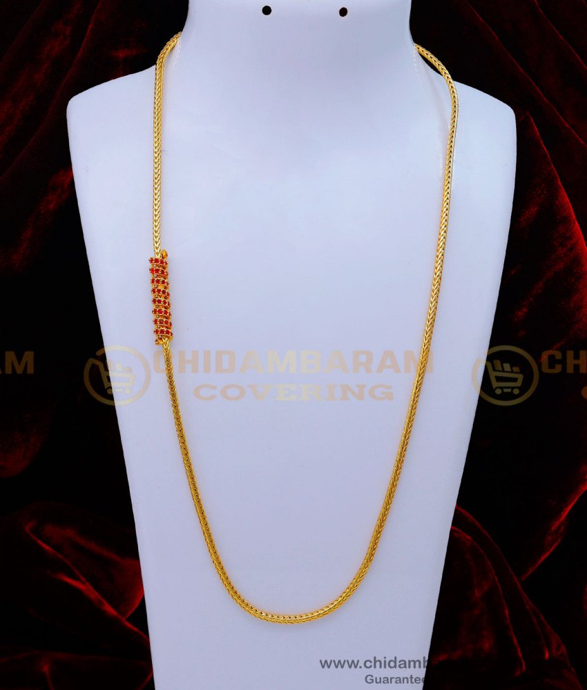 MCHN472 - Gold Design Daily Use Ruby Stone Mugappu Thali Kodi Chain Online
