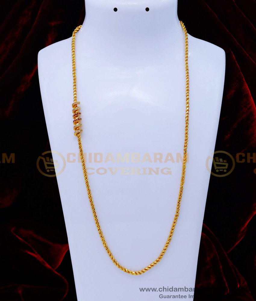 MCHN480 - Traditional Spiral Design Stone Mugappu Chain Designs