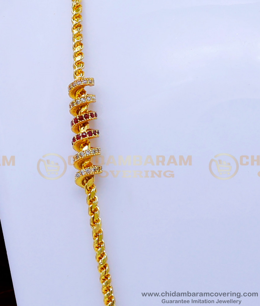 MCHN480 - Traditional Spiral Design Stone Mugappu Chain Designs