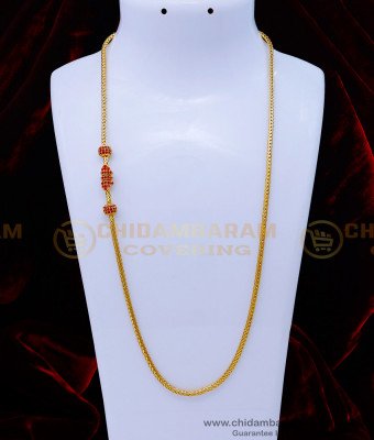 MCHN483 - Attractive Ruby Stone Mugappu Thali Chain Latest Design