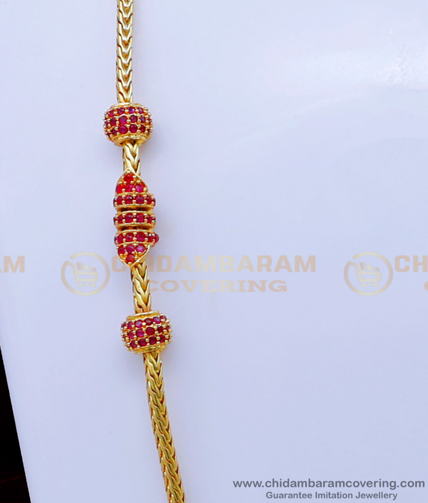 MCHN483 - Attractive Ruby Stone Mugappu Thali Chain Latest Design