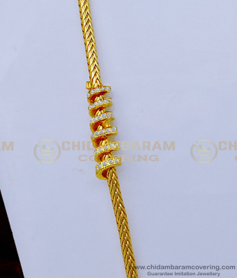 MCHN486 - Traditional Spiral Mugappu Chain with AD White Stone