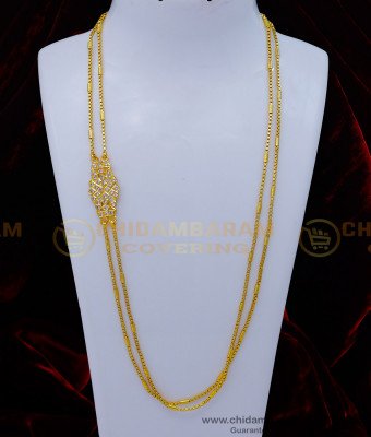 MCHN490 - Impon White Stone Rettai Vadam Mugappu Chain Design Online