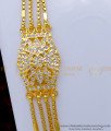 MCHN494 - Real Gold Look White Stone Mugappu With 4 Line Chain Designs