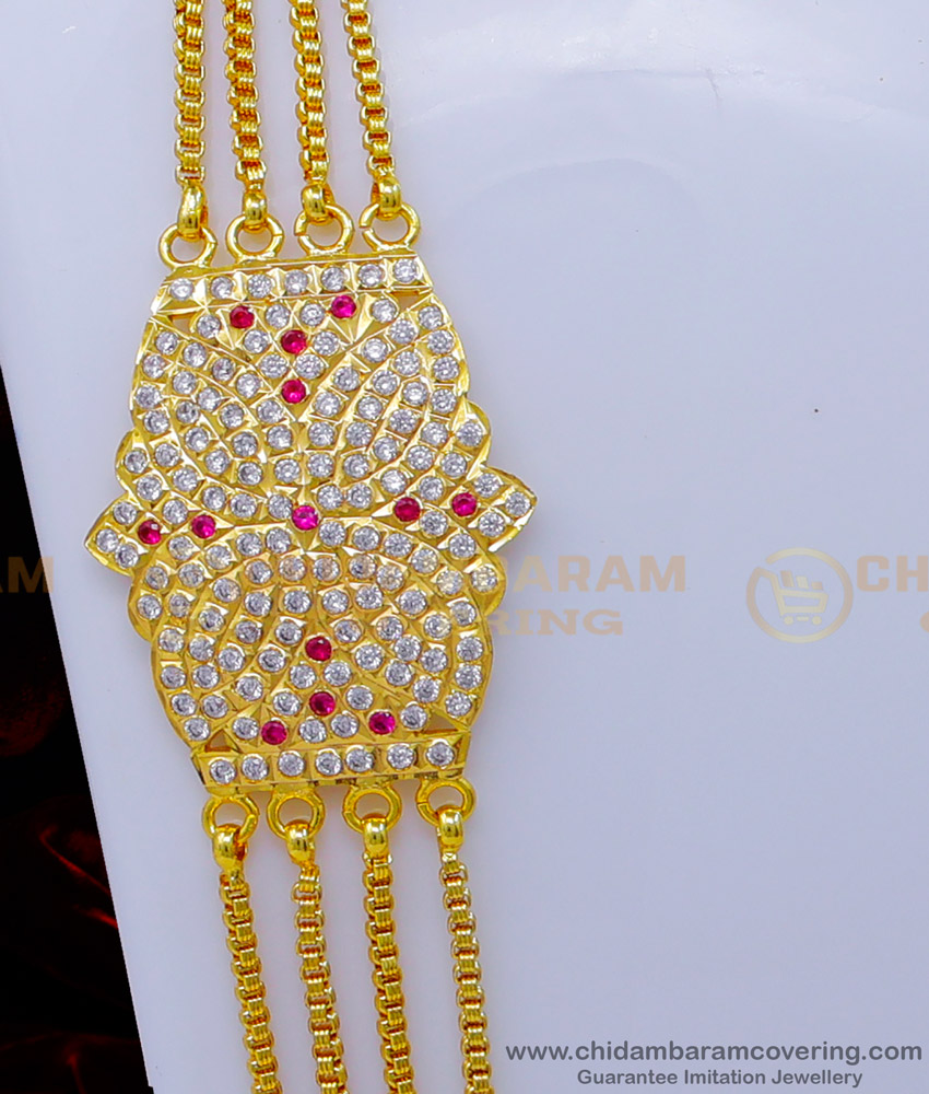 MCHN495 - Impon Jewellery Big Mugappu With 4 Line Chain Designs Online