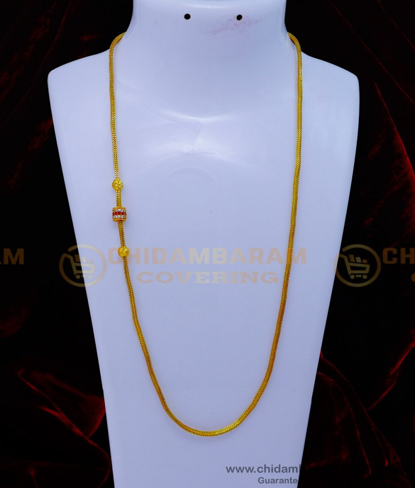 MCHN498 - Latest Gold Design Daily Use Stone Mugappu Chain Online