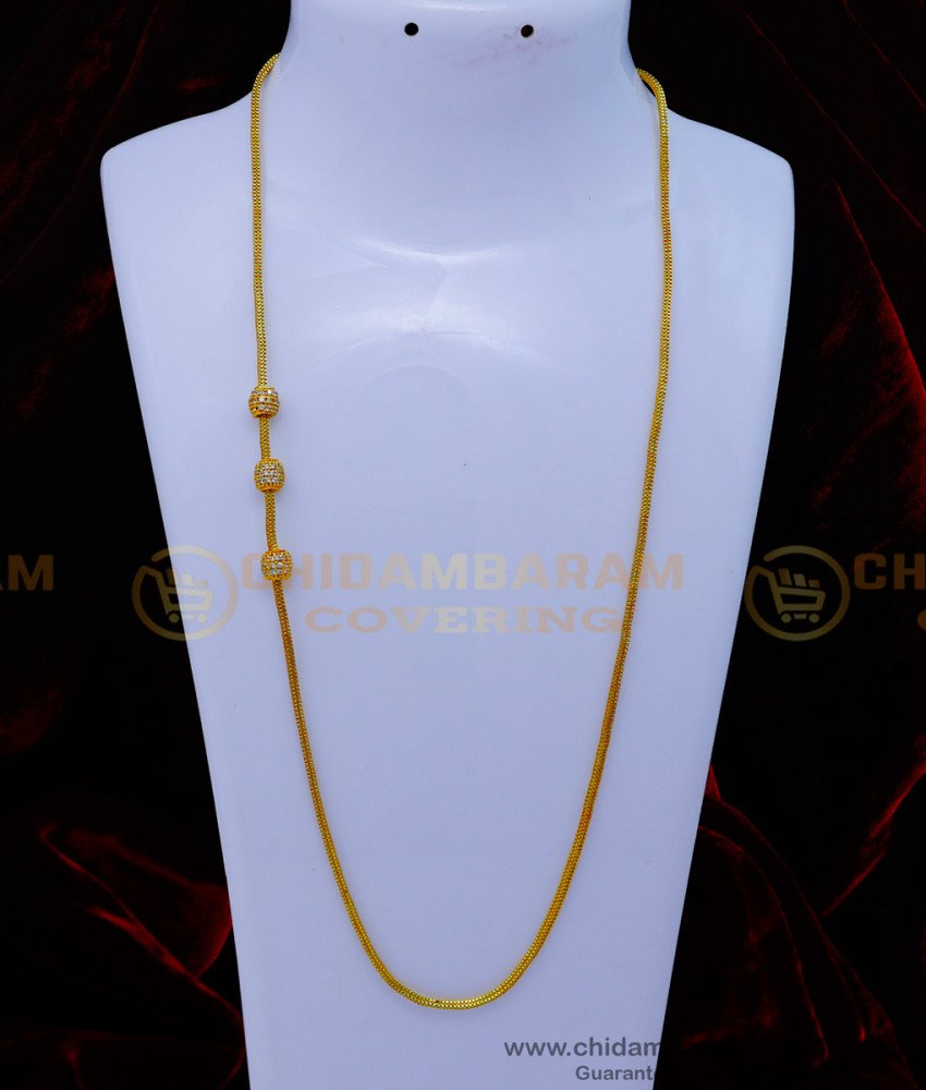 MCHN502 - Traditional Gold Design White Stone Mugappu Chain Online