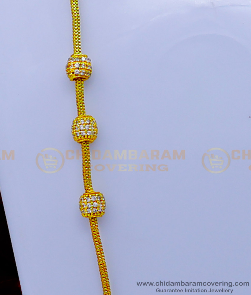 MCHN502 - Traditional Gold Design White Stone Mugappu Chain Online