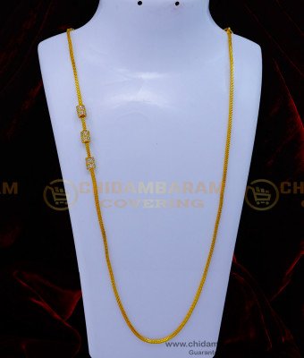 MCHN504 - 30 Inches Long Chain with White Stone Mugappu One Gram Gold Jewellery