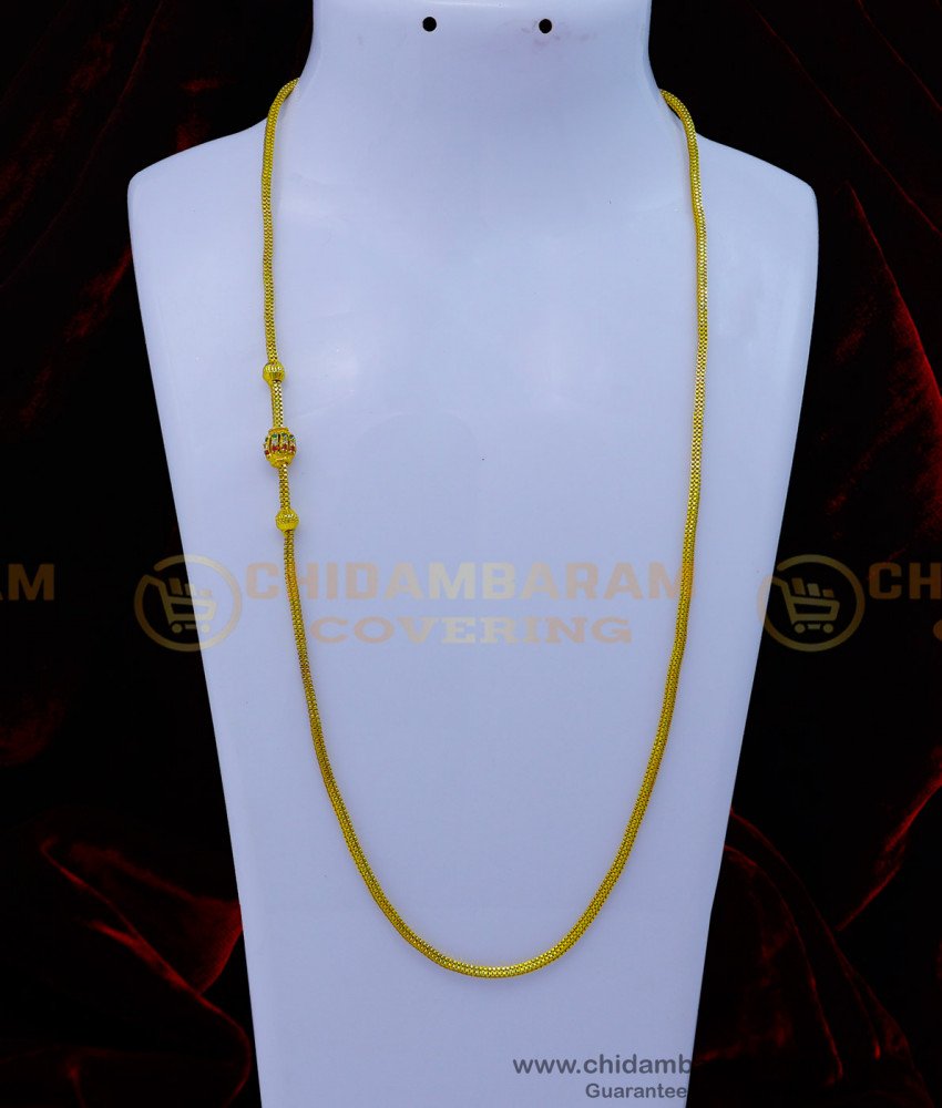 MCHN505 - New Model Gold Look Multi Stone Mugappu Chain Designs 