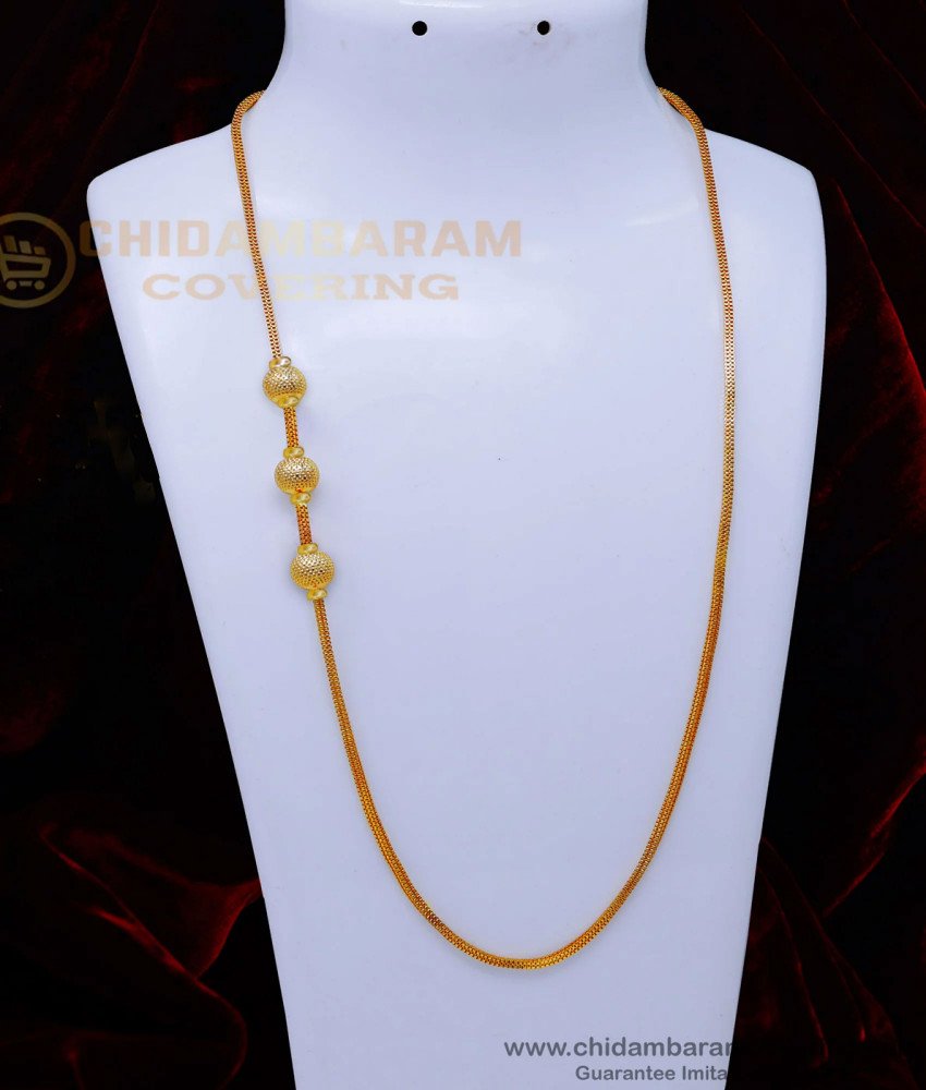 MCHN513 - 30 Inch 1gm Gold Plated Jewellery Plain Gold Mugappu Designs