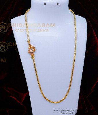 MCHN515 - White Stone Peacock Design Mugappu Thali Chain Designs
