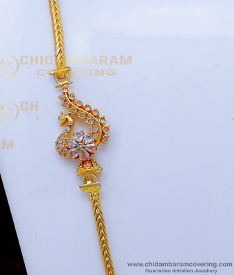 MCHN515 - White Stone Peacock Design Mugappu Thali Chain Designs