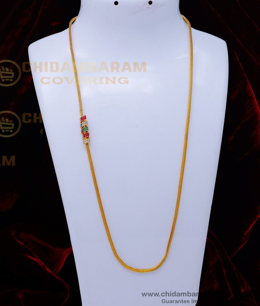 MCHN519 - Elegant Simple Daily Wear Stone Spiral Mugappu Chain
