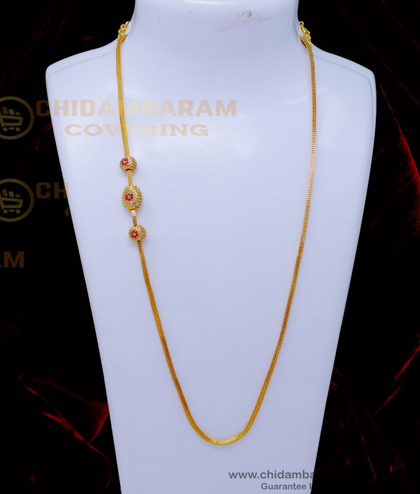MCHN520 - Latest Gold Design Ad Stone Mugappu Chain for Ladies