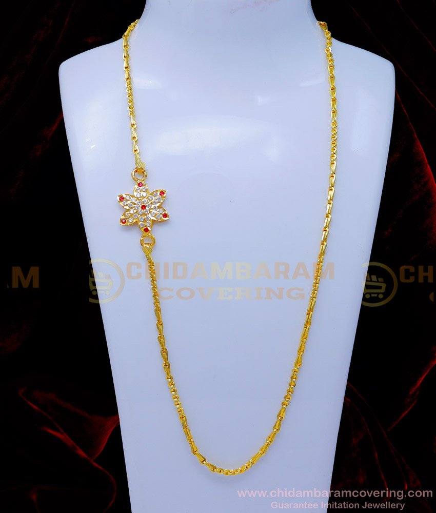 MCHN525 - Gold Model Round Flower Impon Mugappu Chain Design