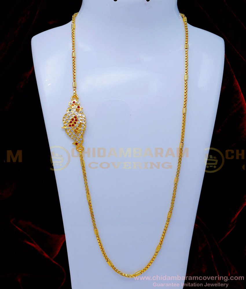MCHN526 - Traditional Impon Peacock Mugappu Chain Latest Designs