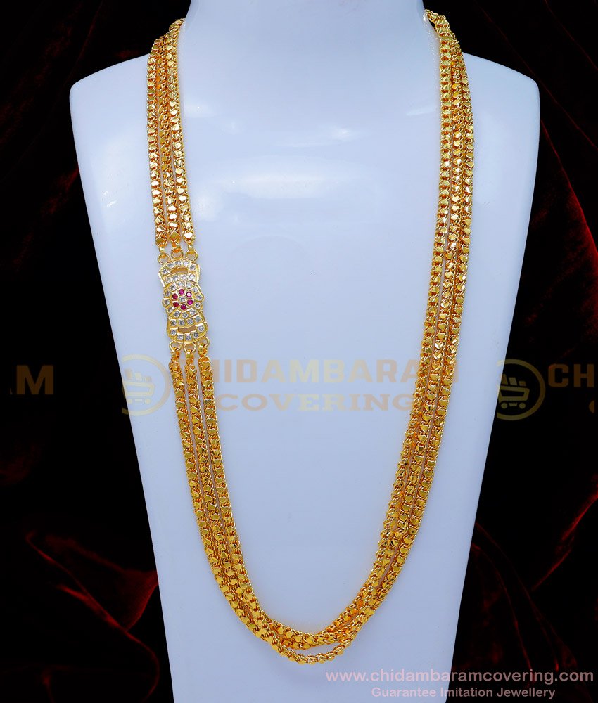 MCHN529 - Gold Design Three Line Daily Wear Impon Mugappu Chain