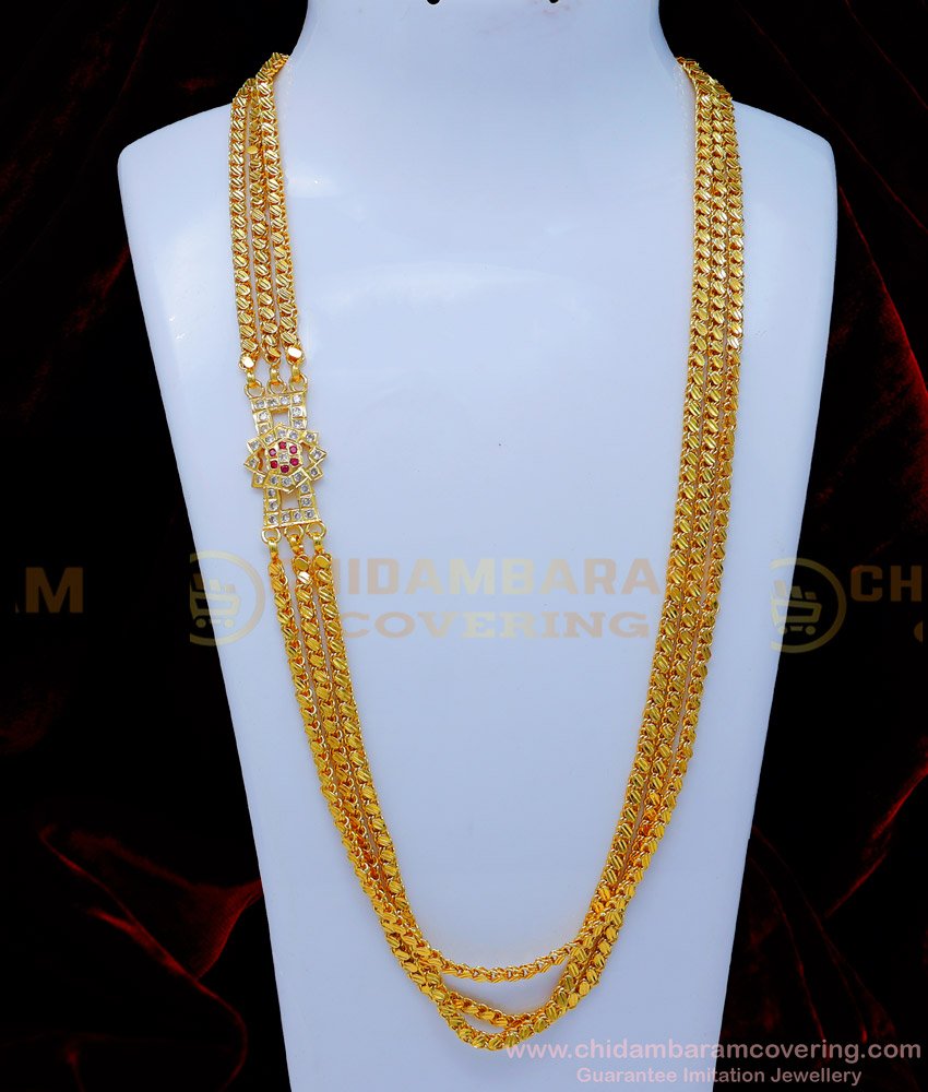 MCHN530 - 1 Gram Gold Impon 3 Line Mugappu Thali Chain New Model