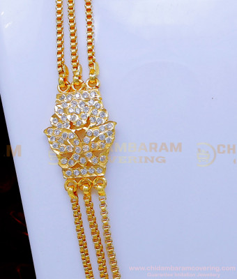MCHN533 - Impon White Stone Three Line Mugappu Chain for Women