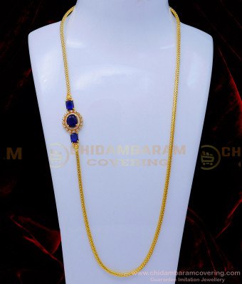 MCHN536 - Gold Plated Blue Stone Mugappu Chain Latest Designs