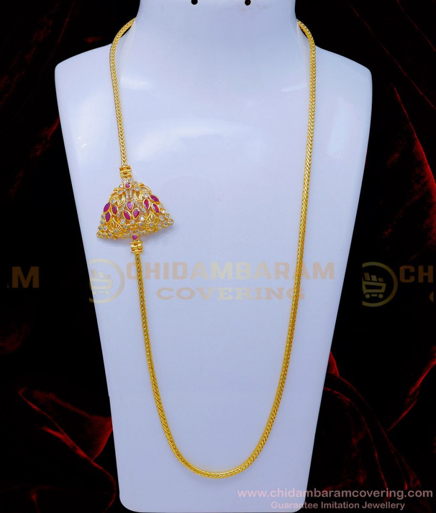 MCHN537 - Elegant Peacock Design Stone Mugappu Thali Chain Model