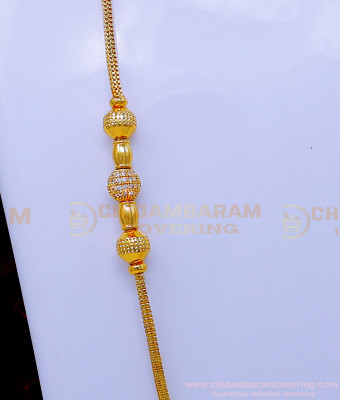 MCHN538 - Gold Design White Stone Balls Mugappu Chain Design