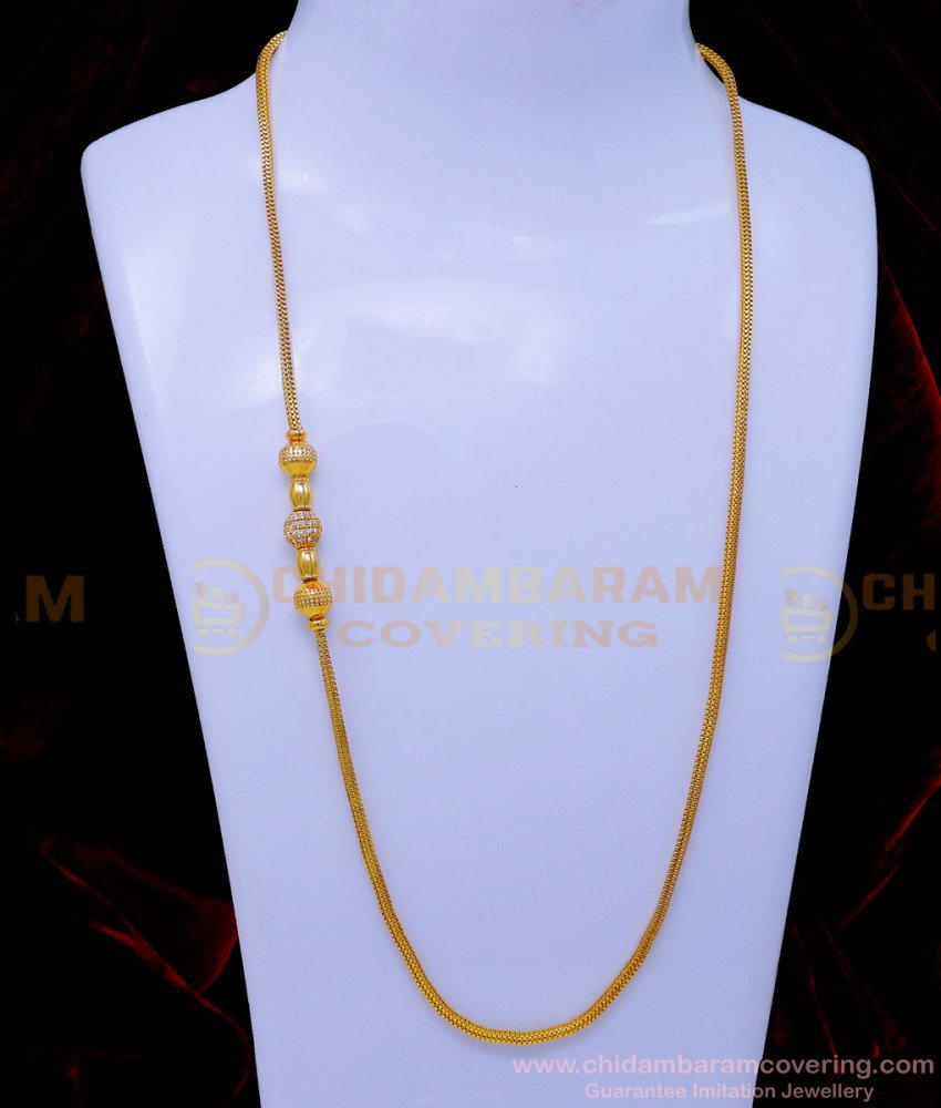 MCHN538 - Gold Design White Stone Balls Mugappu Chain Design