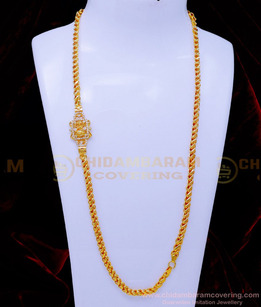 MCHN546 - Elegant White Stone Lakshmi Mugappu Thali Chain for Women