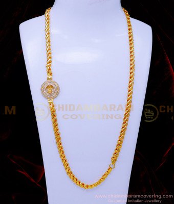 MCHN547 - Beautiful White Stone Mugappu Chain Latest Designs
