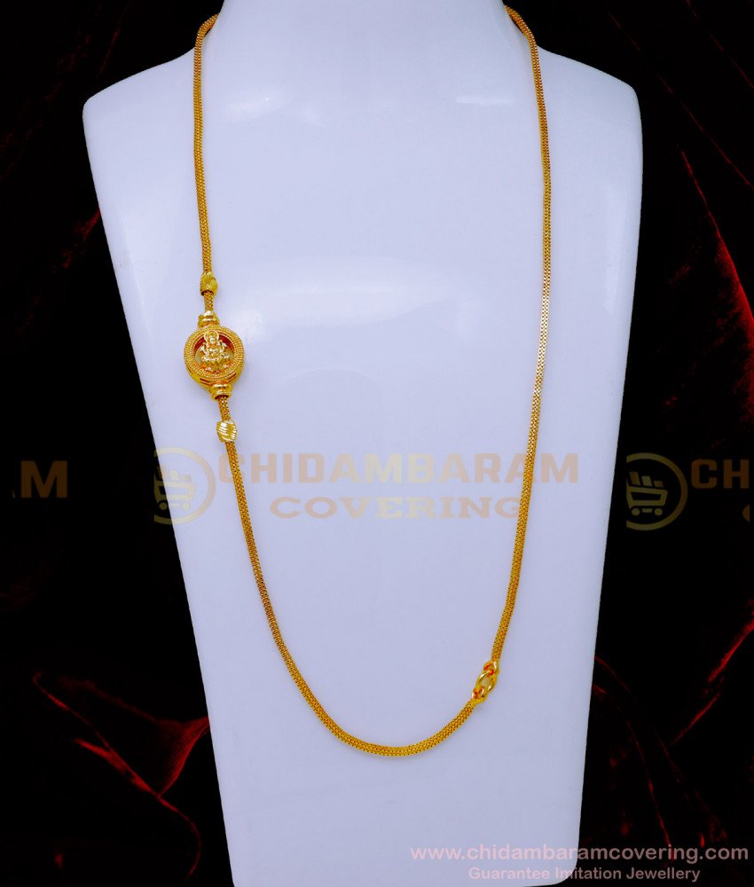 MCHN554 - Gold Covering Lakshmi Plain Mugappu Chain Models Online