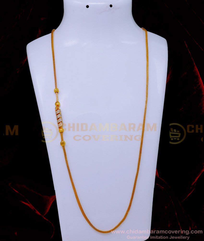 MCHN555 - Real Gold Design Imitation Diamond Mugappu Thali Chain