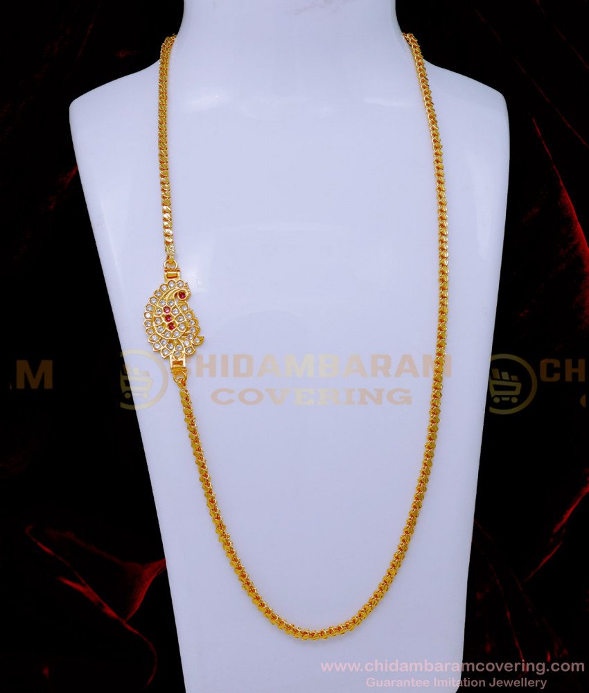 MCHN558 - New Model Mango Design Impon Stone Mugappu Thali Chain