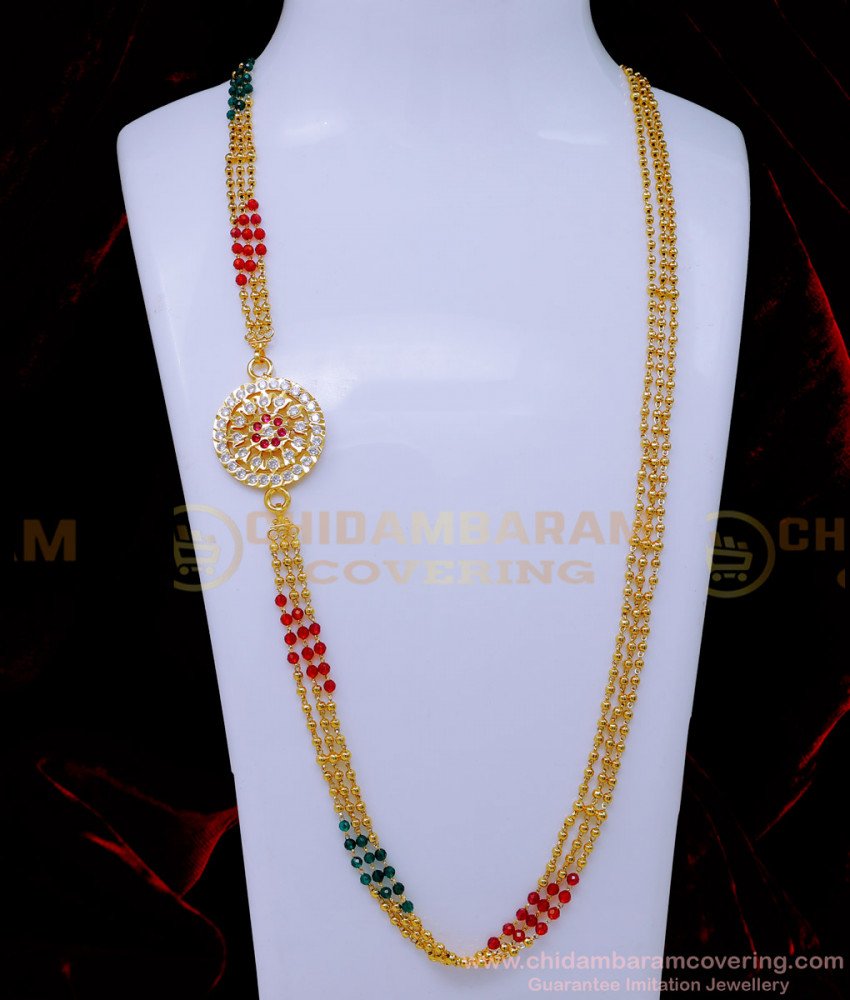 MCHN559 - Latest Mugappu with Crystal and Gold Beads Chain for Women
