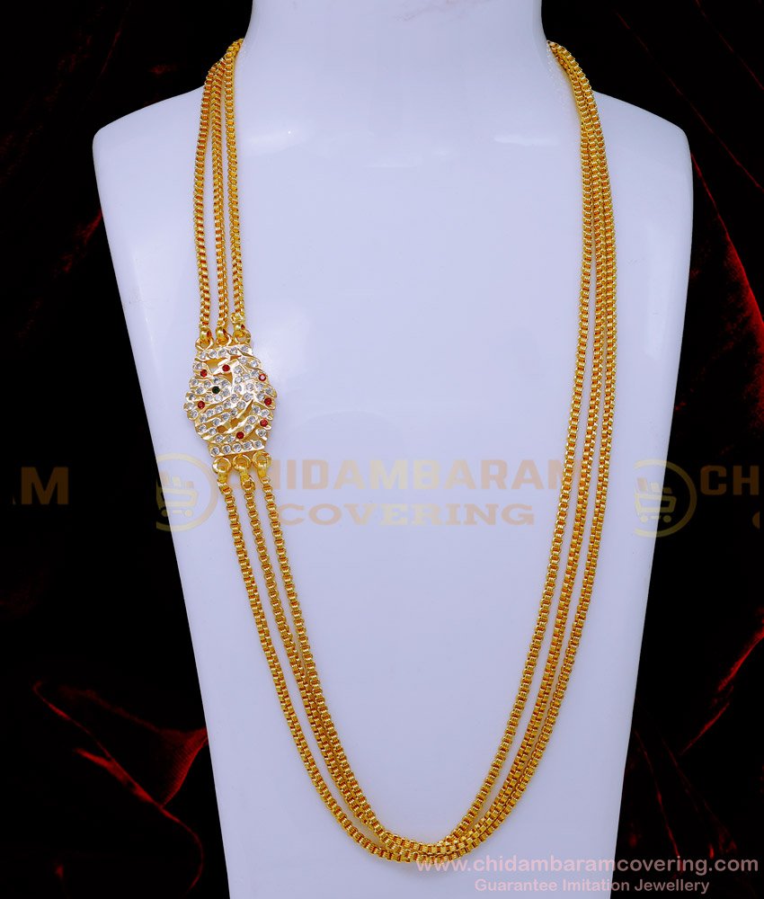 MCHN563 - Impon 3 Line Gold Peacock Mugappu Thali Chain for Women