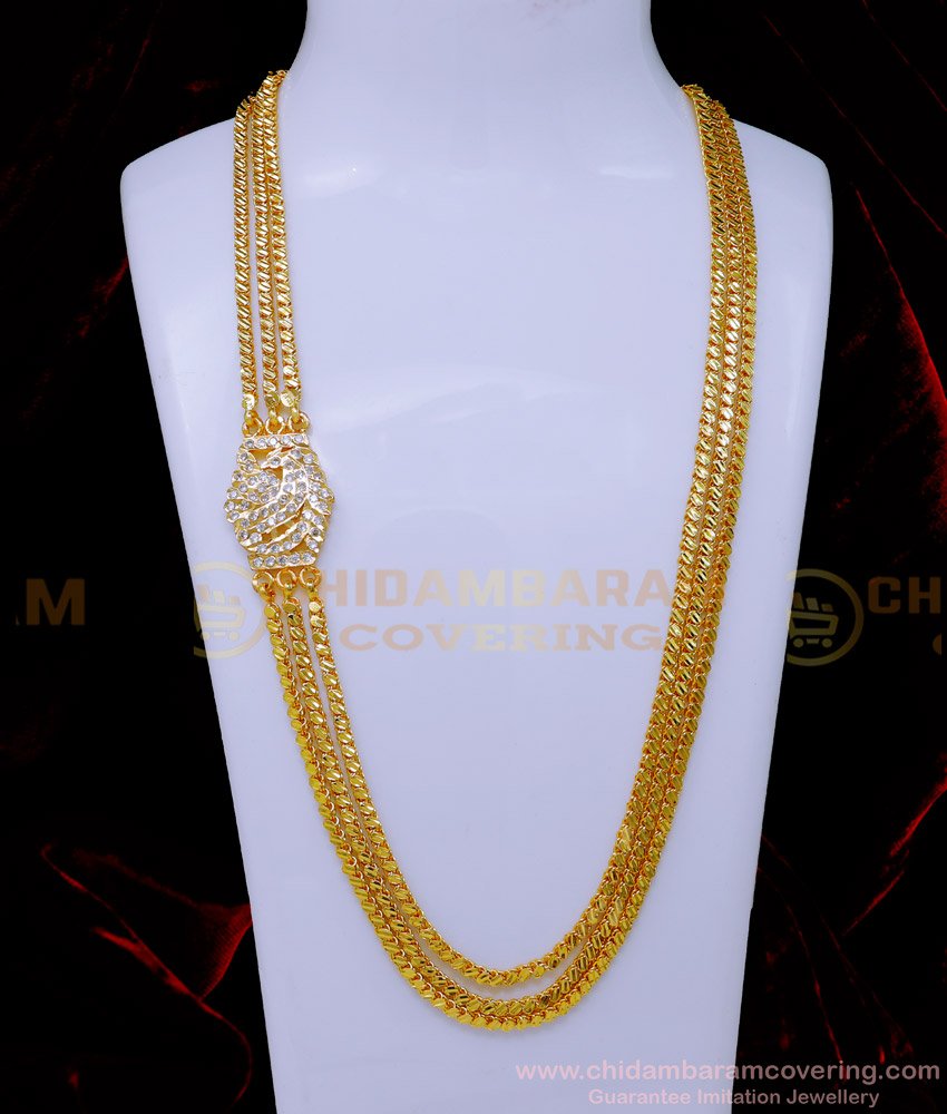 MCHN564 - South Indian Daily Use White Stone Impon Mugappu Chain