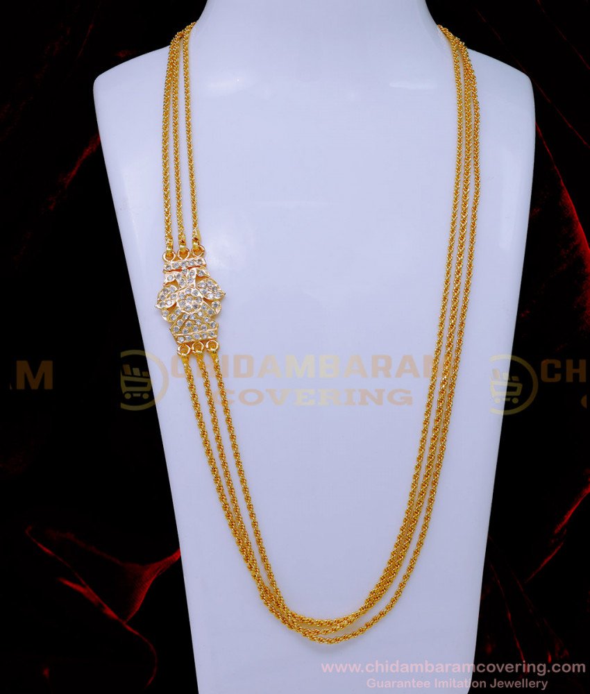 MCHN565 - Impon White Stone Peacock Model Thali Mugappu Chain Online