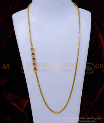 MCHN572 - Beautiful Stone Flower Design Mugappu Thali Chain Gold