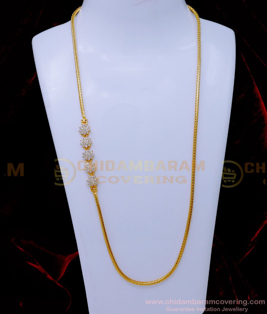 MCHN573 - Elegant White Diamond Mugappu Thali Chain for Women