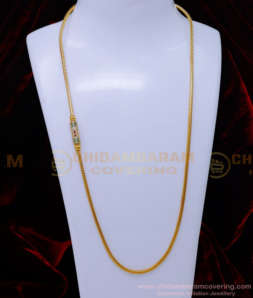 MCHN574 - 30 Inch Long Unique Multi Stone Mugappu Thali Chain Designs