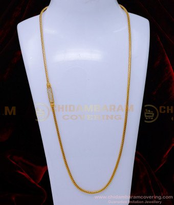 MCHN575 - 30 Inch Long Gold Model White Stone Mugappu Chain Designs