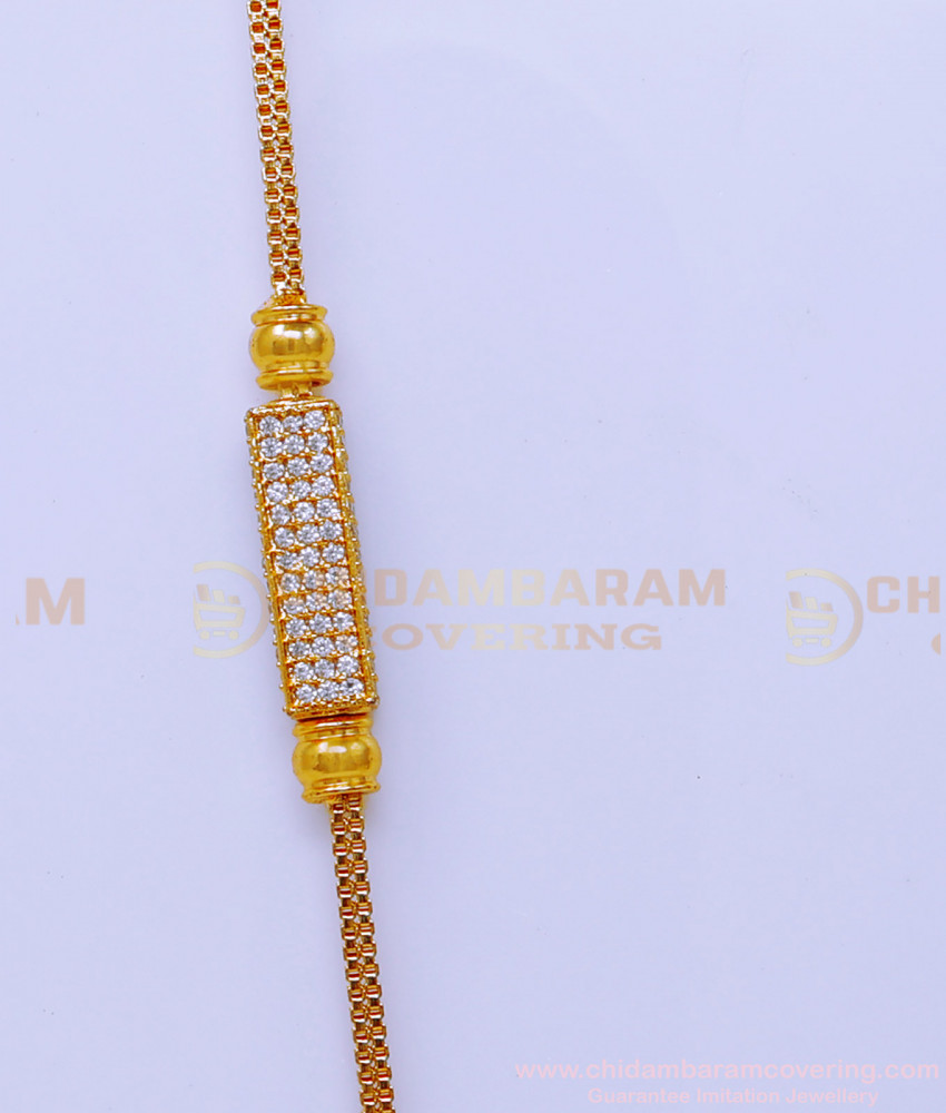 MCHN580 - Unique White Stone Daily Wear Mugappu Thali Chain Model