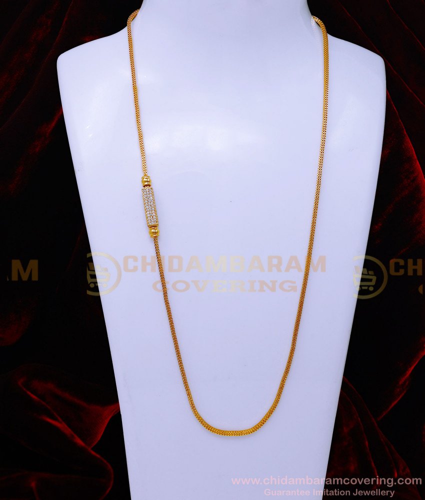 MCHN580 - Unique White Stone Daily Wear Mugappu Thali Chain Model