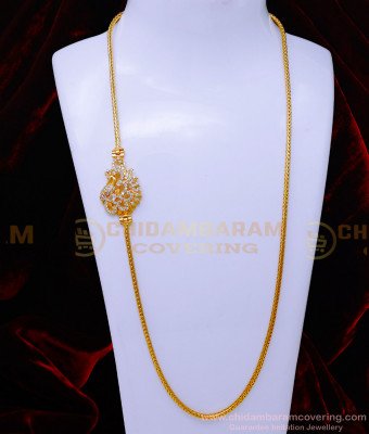 MCHN583 - Latest White Stone Peacock Mugappu Chain Gold Designs