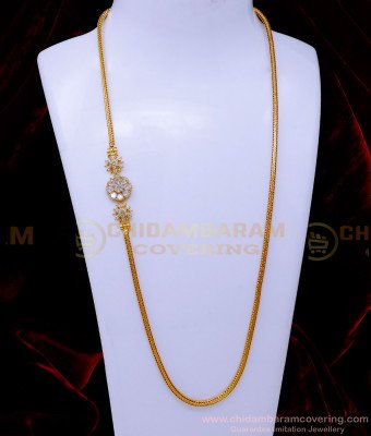 MCHN585 - Elegant American Diamond Stone 1 Gram Gold Mugappu Chain